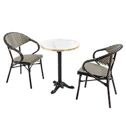 Oviala Business Table de terrasse 60cm inclinable marbre blanc et 2 chaises noires - noir métal 112231_0