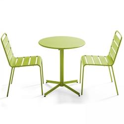 Oviala Business Ensemble table de terrasse ronde et 2 chaises métal vert - Oviala - vert acier 106891_0