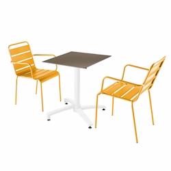 Oviala Business Ensemble table de terrasse stratifié taupe et 2 fauteuils jaune - Oviala - jaune métal 110729_0