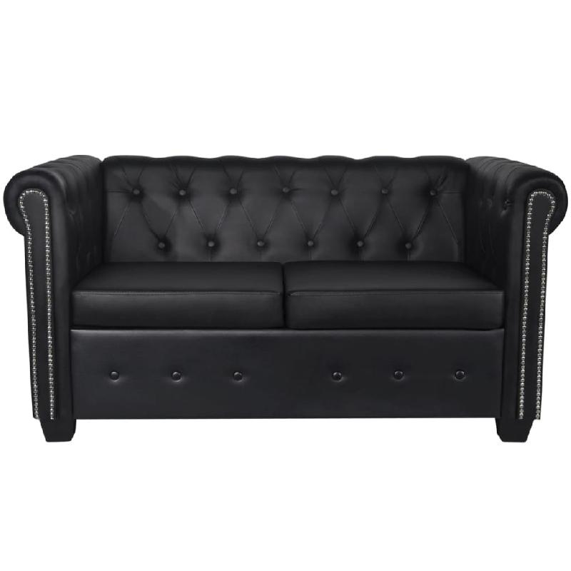 CANAPÉ CHESTERFIELD À 2 PLACES 145,5 X 76 X 70 CM CUIR SYNTHÉTIQUE NOIR 02_0019571_0