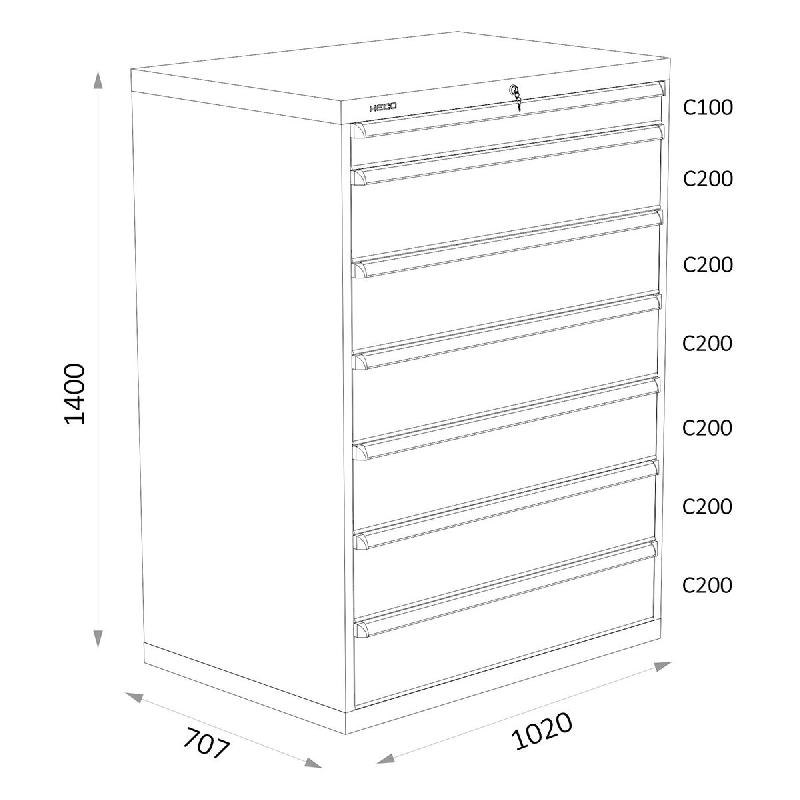 Armoires A Tiroirs Serie 119 - Largeur 1020 Mm Profondeur 707 Mm Hauteur 700 / 1000 / 1300 Mm Heco HE119431BL_0