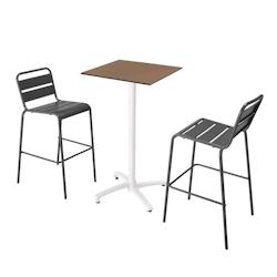 Oviala Business Ensemble table haute stratifié taupe avec 2 chaises hautes gris - gris métal 110576_0