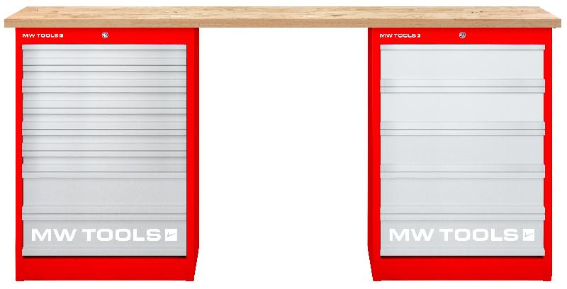 Établi modulaire Rubberwood avec 2 armoires à tiroirs 5T & 8T 2000 mm MW Tools_0