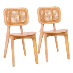 Oviala Business Lot de 2 chaises style scandinave en bois d'orme et rotin naturel - Oviala - marron Bois massif 111850_0