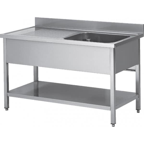 Plonge soudée sur pieds carrés avec étagère, inox AISI 304, 1 bac à droite, P-600 mm (Longueur, mm: 1400 - Réf SPL146-1BD-ETP-1)_0