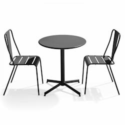 Oviala Business Ensemble table ronde et 2 chaises de terrasse bistrot en métal gris  - Oviala - gris acier 109489_0