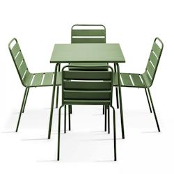 Oviala Business Ensemble table de jardin et 4 chaises en métal vert cactus - Oviala - vert acier 107882_0
