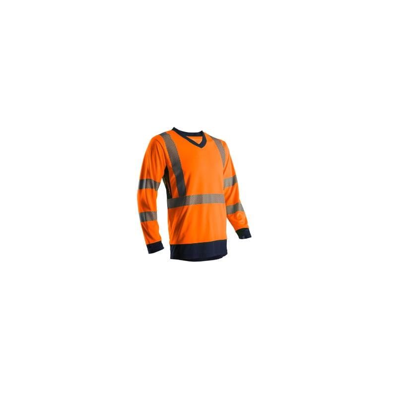 T-shirt manches longues - SUNO - 100% PES 140g/m2 UPF 50 + Mesh + Bandes segmentées - Orange HV/Marine - COVERGUARD | 7SUNO_0