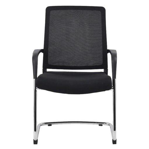 Chaise visiteur Edwin Sitek neuf - dossier ergonomique en filet noir - assise en tissu noir - structure en acier chromé - produit haut de gamme_0