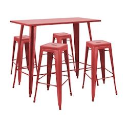 Oviala Business Table haute de jardin et 4 tabourets en métal rouge - Oviala - rouge acier 112562_0