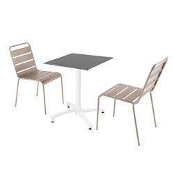Oviala Business Ensemble table de terrasse stratifié ardoise et 2 chaises taupe - gris métal 110676_0
