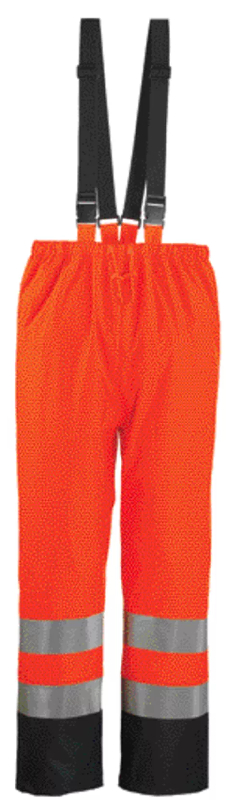 Pantalon de pluie - 100% PES enduit PU + Bretelles élastiquées 170g/m2 - Orange HV/Marine - Référence : MO70340_0