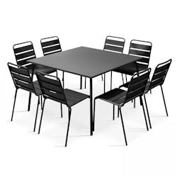 Oviala Business Ensemble table de jardin et 8 chaises en métal gris - gris acier 105025_0
