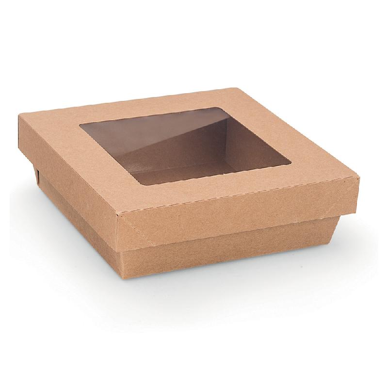 Boîte en carton carrée 100cl couvercle à fenêtre Kraft brun - lot de 60_0