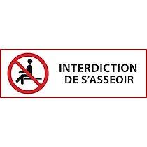 Panneau d'interdiction - Interdiction de s'asseoir - P018   - 297 x 105 - Vinyle souple autocollant - Lot de 3_0