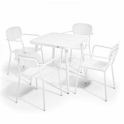 Oviala Business Ensemble table de jardin et 4 fauteuils en aluminium blanc - Oviala - blanc aluminium 108669_0