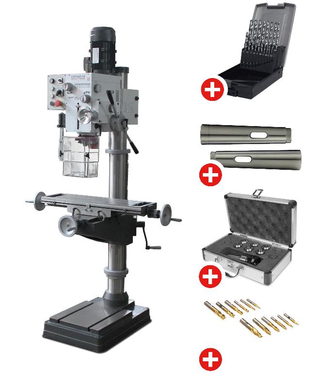 Pack Perceuse-fraiseuse à colonne 3 avances automatique perçage jusqu'à ø 32 mm CM4/M16 1,5 kW 400 V table croisée et accessoires de base Optidrill DH40CTP PACK_0