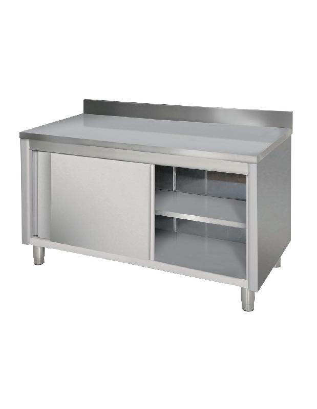 Meuble inox bas portes coulissantes DIVERS MMN2070 - Plan de travail avec dosseret de 100 mm - 2000x700x850/950 mm pour Mobiliers de rangements_0