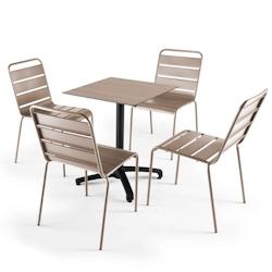 Oviala Business Ensemble table de jardin stratifié en chêne naturel et 4 chaises taupe - Oviala - gris métal 110152_0
