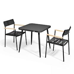 Oviala Business Ensemble table de jardin et 2 fauteuils en aluminium/bois noir - Oviala - noir aluminium 108674_0