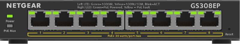 NETGEAR 8-Port Gigabit Ethernet PoE+ Plus Switch (GS308EP) Géré L2/L3 Gigabit Ethernet (10/100/1000) Connexion Ethernet, supportant l'alimentation via ce port (PoE) Noir_0