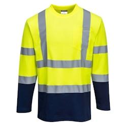 Portwest - Tee-shirt en coton COMFORT bicolore manches longues HV Jaune / Bleu Marine Taille M - M 5036108320080_0