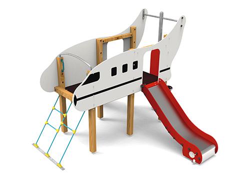 Structure de Jeu Aéroplane en Bois pour Enfants de 3 à 12 ans avec Toboggans et Escalier_0