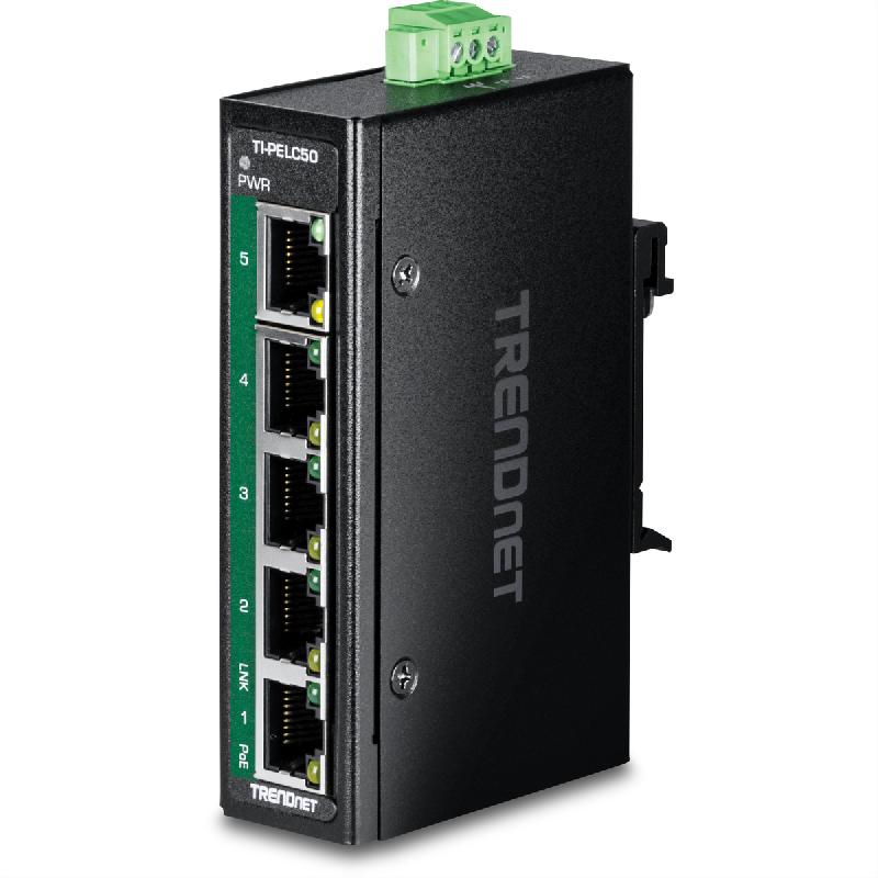 TRENDnet  TI-PELC50 Mini switch industriel rail DIN Fast Ethernet PoE+ à 5 ports_0