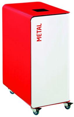 Borne de tri sélectif 90l support-sac avec roulettes sans serrure - cubatri - tri métal-blanc+rouge_0