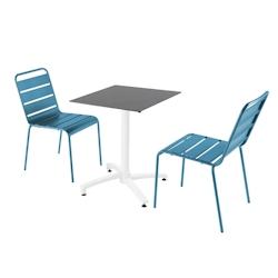 Oviala Business Ensemble table de terrasse stratifié ardoise et 2 chaises bleu pacific - Oviala - bleu métal 110680_0