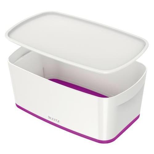 Leitz boîte mybox small avec couvercle en abs. Coloris blanc fond violet_0