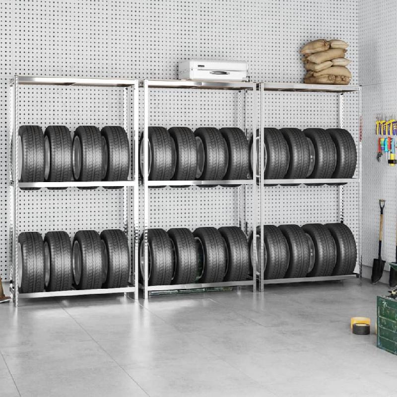 Vidaxl porte-pneus à 2 niveaux 3 pcs argenté 110x40x180 cm acier 3154232_0