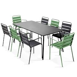 Oviala Business Ensemble table de jardin et 8 fauteuils en métal vert cactus et gris - vert acier 106043_0