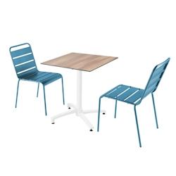 Oviala Business Ensemble table de terrasse stratifié chêne avec 2 chaises bleu pacific - 110777_0