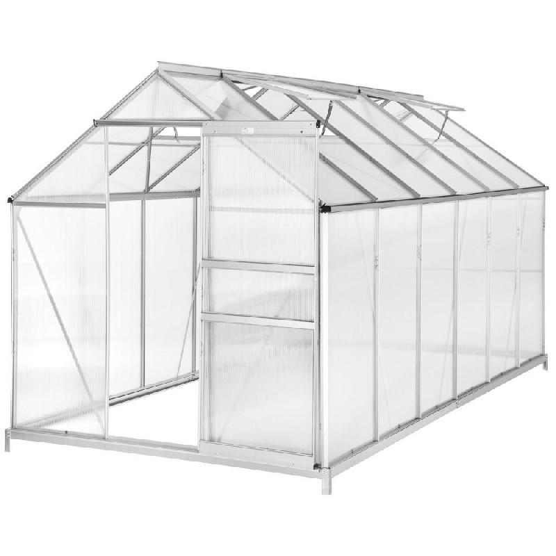 SERRE DE JARDIN JARDINAGE OUTILLAGE ALUMINIUM AVEC EMBASE 375 X 185 X 195 CM 1608014_0