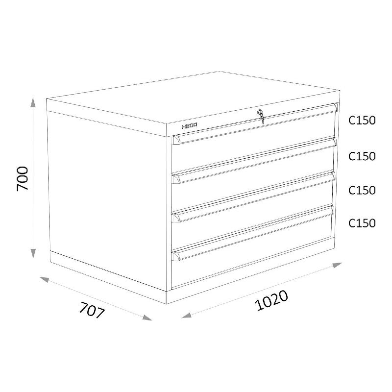 Armoires A Tiroirs Serie 119 - Largeur 1020 Mm Profondeur 707 Mm Hauteur 700 / 1000 / 1300 Mm Heco HE119123BL_0