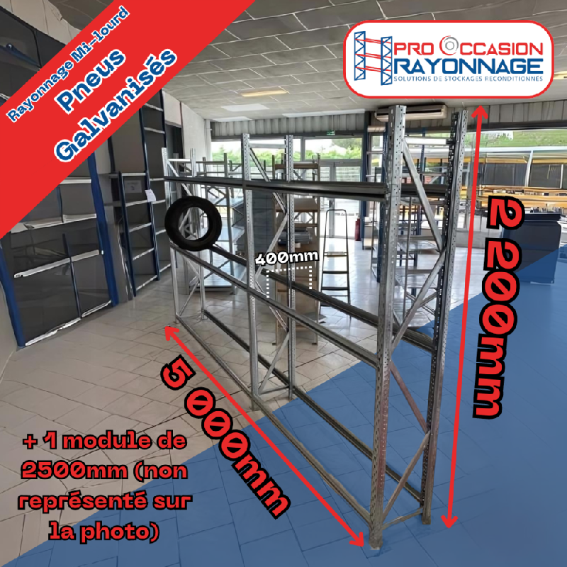 Rayonnage pour pneus - Hauteur 2200mm, Longueur 7500mm, Profondeur 600mm - Mitop galvanisé_0