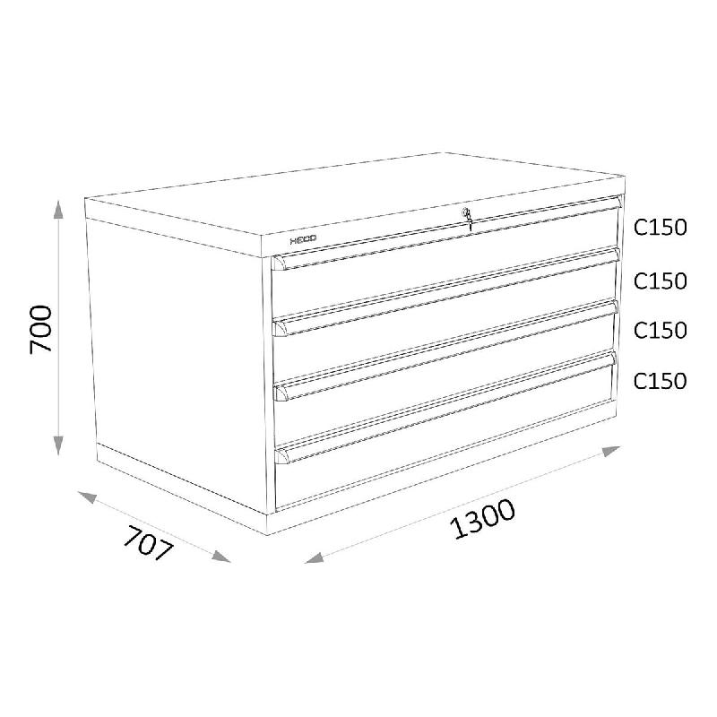 Armoires a tiroirs bleus serie 143 - Largeur 1300 mm Profondeur 707 mm Hauteur 700 / 1000 / 1300 mm Heco HE143133_0