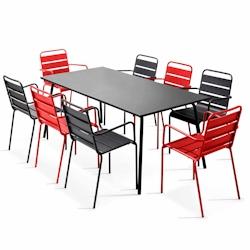 Oviala Business Ensemble table de jardin et 8 fauteuils en métal rouge et gris - Oviala - rouge acier 103972_0
