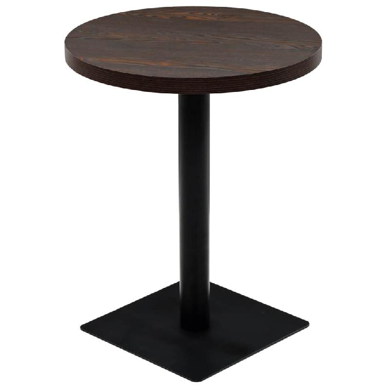 TABLE HAUTE MANGE DEBOUT BAR BISTROT MDF ET ACIER ROND 60 CM FRÊNE FONCÉ MARRON 0902110_0