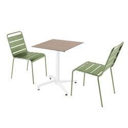 Oviala Business Ensemble table de terrasse stratifié chêne et 2 chaises vert cactus - vert métal 110631_0