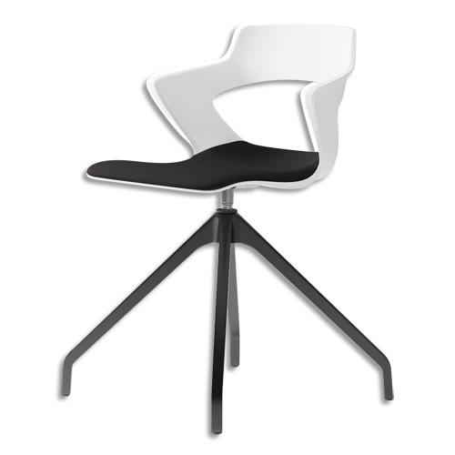 Chaise pyra polyvalente coque en polypropylène blanc, assises en tissu noir, pied pyramide en métal noir_0