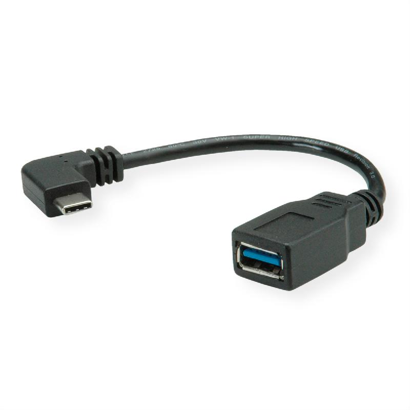 ROLINE Câble USB 3.2 Gen 1 type C coudé à 90° - A, M/F, noir, 0,15 m_0