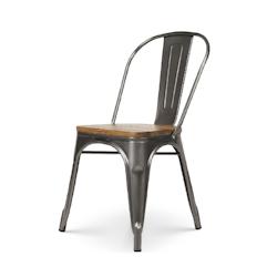 Chaise en métal brut avec assise en bois clair - Aspect galvanisé - x1 Kosmi - gris métal 3760301692355_0