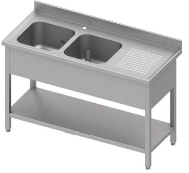 Plonge inox adossée avec 2 bacs  à gauche avec étagère 1700x600x900 à monter - 934606170_0