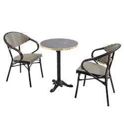 Oviala Business Table de terrasse 60cm inclinable marbre noir et 2 chaises noires - noir métal 112233_0