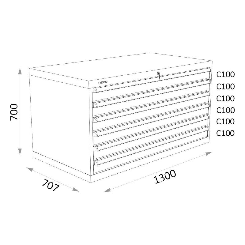 Armoires a tiroirs bleus serie 143 - Largeur 1300 mm Profondeur 707 mm Hauteur 700 / 1000 / 1300 mm Heco HE143138_0