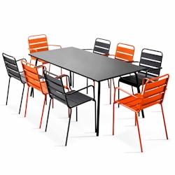 Oviala Business Ensemble table de jardin et 8 fauteuils en métal orange et gris - Oviala - orange acier 103973_0