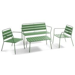 Oviala Business Salon de terrasse 4 places et 1 table basse en acier vert cactus - vert acier 105948_0