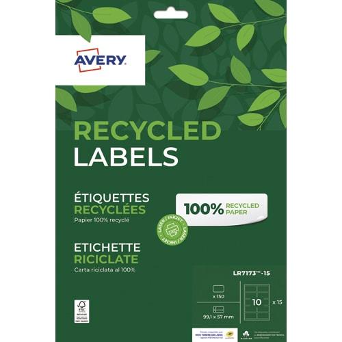 Avery boîte de 150 étiquettes recyclées blanches 99,1 x 57mm. Impresson jet d'encre & laser_0